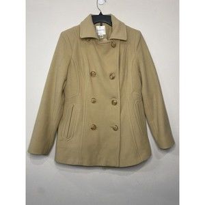 Croft & Barrow Pea Coat Jacket‎ Beige Womens Sz Small Lined Wool Blend Pockets